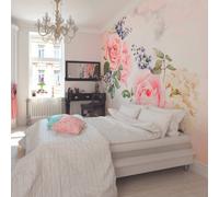 Origin Murals Pink Roses & Blue Flowers Matt Smooth Paste The Wall Mural 300Cm Wide X 240Cm High