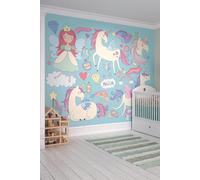 Origin Murals Princess Unicorn Wall Mural in Blue | Size: W350 cm x H280 cm Origin Murals Blue W350 cm x H280 cm
