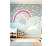 Origin Murals Rainbow Unicorn Wall Mural in Mint | Size: W300 cm x H240 cm Origin Murals Mint W300 cm x H240 cm