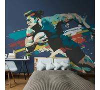 Origin Murals Rugby Player in Graphic Style - Blue - Large - W350cm x H280cm