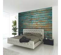 Origin Murals Rustic Wood Effect Wall Mural - Blue - Large - W350cm x H280cm