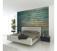 Origin Murals Rustic Wood Effect Wall Mural - Blue - Medium - W300cm x H240cm
