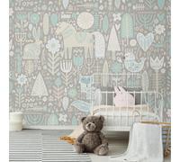 Origin Murals Scandi Forest Animals Grey Matt Smooth Paste The Wall Mural 300Cm Wide X 240Cm High