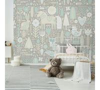 Origin Murals Scandi Forest Animals Wall Mural - Grey - Medium - W300cm x H240cm
