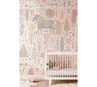 Origin Murals Scandi Forest Animals Wall Mural in Pink | Size: W350 cm x H280 cm Origin Murals Pink W350 cm x H280 cm