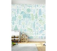 Origin Murals Scandi Forest Animals Wall Mural in Teal | Size: W300 cm x H240 cm Origin Murals Teal W300 cm x H240 cm