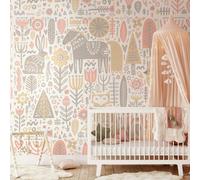 Origin Murals Scandi Forest Animals Wall Mural - Pink - Large - W350cm x H280cm