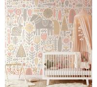 Origin Murals Scandi Forest Animals Wall Mural - Pink - Medium - W300cm x H240cm