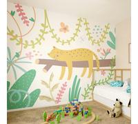 Origin Murals Sleeping Jungle Leopard Wall Mural - Green - Medium - W300cm x H240cm
