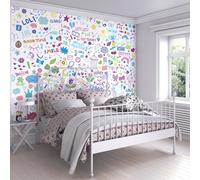 Origin Murals Social Doodle Text Purple Wall Mural