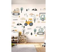 Origin Murals Tractors & Diggers Wall Mural in Duck Egg Blue | Size: W350 cm x H280 cm Origin Murals Duck Egg Blue W350 cm x H280 cm