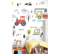 Origin Murals Tractors & Diggers Wall Mural in Red | Size: W300 cm x H240 cm Origin Murals Red W300 cm x H240 cm