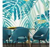 Origin Murals Tropical Leaves Teal Matt Smooth Paste The Wall Mural 300Cm Wide X 240Cm High