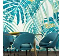 Origin Murals Tropical Leaves - Teal - Teal - Medium - W300cm x H240cm