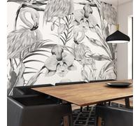 Origin Murals Tropical Monochrome Flamingo Black & White Matt Smooth Paste The Wall Mural 300Cm Wide X 240Cm High