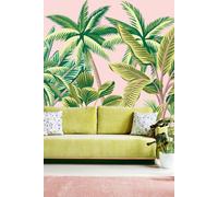 Origin Murals Tropical Palm Trees Wall Mural in Pink | Size: W300 cm x H240 cm Origin Murals Pink W300 cm x H240 cm