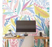 Origin Murals Tropical Patterned Leaves Pastel Matt Smooth Paste The Wall Mural 350Cm Wide X 280Cm High