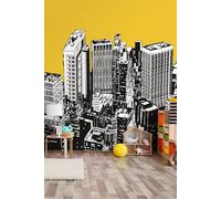 Origin Murals Urban City Skyscrapers Matt Smooth Paste the Wall Mural in Yellow | Size: W350 cm x H280 cm Origin Murals Yellow W350 cm x H280 cm