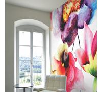 Origin Murals Watercolour Flowers Bright Ink & Purple Matt Smooth Paste The Wall Mural 300Cm Wide X 240Cm High