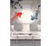Origin Murals Watercolour Koi Wall Mural in Dark Grey | Size: W300 cm x H240 cm Origin Murals Dark Grey W300 cm x H240 cm