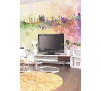 Origin Murals Watercolour London Skyline Wall Mural | Size: W300 cm x H240 cm Origin Murals Multicolor W300 cm x H240 cm