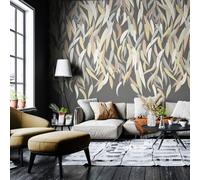 Origin Murals Willow Leaf Vine Charcoal & Stone - 3 Drop Repeatable Wall Mural