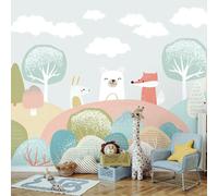 Origin Murals Woodland Animals Wall Mural - Grey - Large - W350cm x H280cm