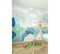 Origin Murals Woodland Friends Wall Mural in Blue | Size: W350 cm x H280 cm Origin Murals Blue W350 cm x H280 cm