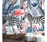 Origin Murals Zebra & Flamingo Animal Matt Smooth Paste The Wall Mural 300Cm Wide X 240Cm High