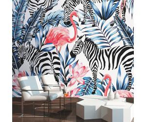 Origin Murals Zebra & Flamingo Animal Matt Smooth Paste The Wall Mural 350Cm Wide X 280Cm High