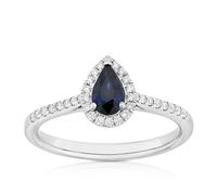Origin Platinum Sapphire Pear Shaped Halo 0.15ct Diamond Ring