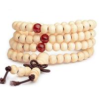 Origin Siam Handmade Beaded Mala Wrap Bracelet | Tibetan 108 Prayer Mantra Natural Wood Beads | Elasticated Necklace Wristband | Luck, Love, Mediation, Protection | Men Women Unisex (Ivory Wood)