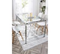 Tribal Patterned Machine Washable Rug Grey/Cream
