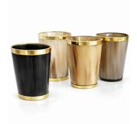 Original 100% Natural Handcrafted Horn Tankard - Viking Style Drinking Mug with Handle, Low Polished Animal Horn Cup for Ale, Beer, Mead & Decor. (Premium shot glass, Multicolor)