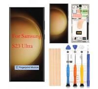 Original 6.81 inch Amoled LCD Digitizer for Samsung Galaxy S23 Ultra Screen Replacement SM-S918U S918B LCD 3D Touch Display, Full HD Digitizer Frame Screen with Protective Film (Sliver with Frame)