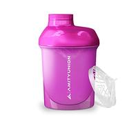 Original Amityunion women's protein shaker 400 ml pink deluxe, leak-proof, BPA-free, gym fitness cup with strainer and scale for creamy whey shakes, isolates & sports concentrates