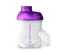 Original Amityunion women's protein shaker 400 ml white purple deluxe, leak-proof, BPA-free, gym fitness cup with strainer and scale for creamy whey shakes, isolates, BCAA powder
