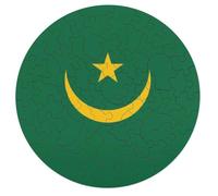 Original And Simple Mauritania Flag Round Wooden Puzzle Letter on Back