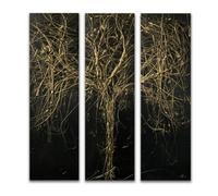 Original Art, Acrylic And Metallic Gold Abstract Sculptural Wall Art, Black Tree Painting On 3 Box Canvas Totalling 105Cm Wide X 1
