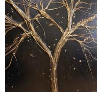 Original Art, Acrylic And Metallic Gold Abstract Sculptural Wall Art, Black Tree Painting On Box Canvas At 76Cm X 76Cm X 2Cm Deep.