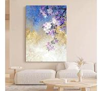 Original Art Wall Decor 100% Hand Painted Frameless Texture Artwork Blue Peach Blossoms Oil Painting Aesthetic Art Images For Living Room 60X80Cm(24X32Inch)
