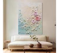 Original Art Wall Decor Rose Flower Hand Painted Oil Painting On Canvas Texture Art Images Frameless Abstract Aesthetic Artwork For Living Room 70X90Cm(28X36Inch)