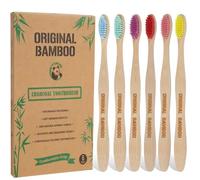 Original Bamboo Charcoal Toothbrush, 100% Natural Bamboo Handle, Soft Rainbow Bristles, Ergonomic Design, Organic Toothbrush, 6 Pack with Multiple Colour