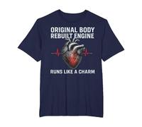 Original Body Rebuilt Engine Runs Like a Charm Heart Surgery T-Shirt, Men's Big and Tall, Navy Blue, 2X Tall