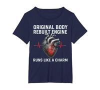Original Body Rebuilt Engine Runs Like a Charm Heart Surgery T-Shirt, Women's Plus, Navy Blue, 4X
