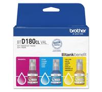 Original Brother BT-D180CLVAL Tri-Colour Ink Refill Bottle Cartridge Multipack