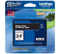 Original Brother P-Touch TZE345 18mm Gloss Tape - White on Black