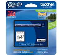 Original Brother TZe-111 Black on Clear 6mm P-Touch Labelling Tape
