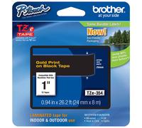 Original Brother TZe-354 Gold On Black Laminated 24mm P-Touch Labelling Tape