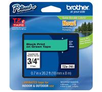 Original Brother TZe-741 Black on Green 18mm P-Touch Labelling Tape